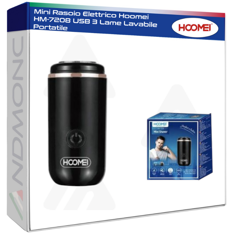 Mini Rasoio Elettrico Hoomei HM-7208 USB 3 Lame...