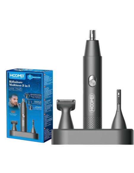Rifinitore 3in1 Naso Orecchie Barba Hoomei HM-7940 Acciaio Inox Batteria AA