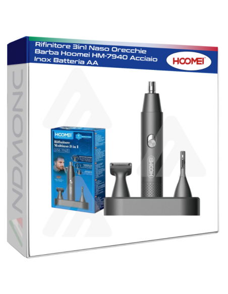 Rifinitore 3in1 Naso Orecchie Barba Hoomei HM-7940 Acciaio Inox Batteria AA