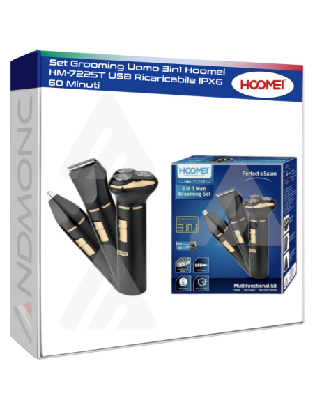 Set Grooming Uomo 3in1 Hoomei HM-7225T USB Ricaricabile IPX6 60 Minuti