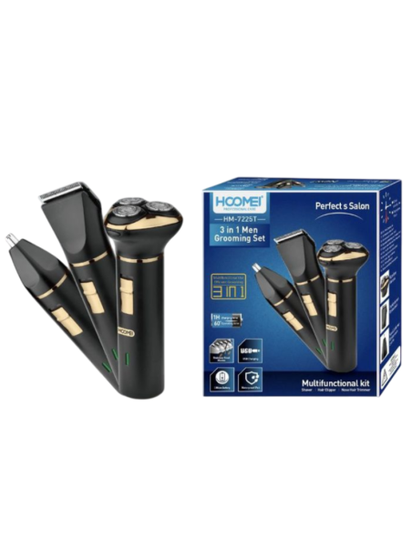 Set Grooming Uomo 3in1 Hoomei HM-7225T USB Ricaricabile IPX6 60 Minuti