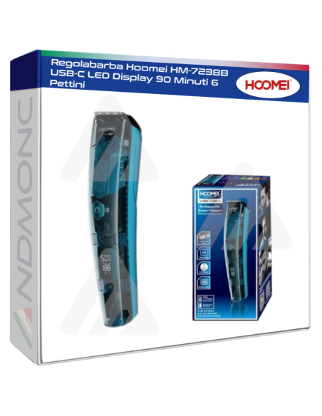 Regolabarba Hoomei HM-7238B USB-C LED Display 90 Minuti 6 Pettini