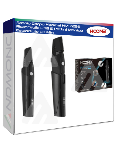 Rasoio Corpo Hoomei HM-7292 Ricaricabile USB 5 Pettini Manico Estendibile 60 Min
