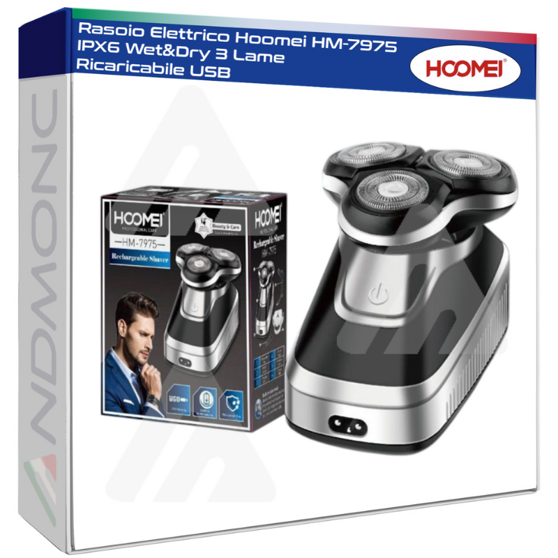 Rasoio Elettrico Hoomei HM-7975 IPX6 Wet&Dry 3 Lame Ricaricabile USB