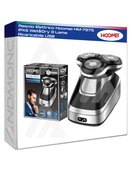 Rasoio Elettrico Hoomei HM-7975 IPX6 Wet&Dry 3 Lame Ricaricabile USB