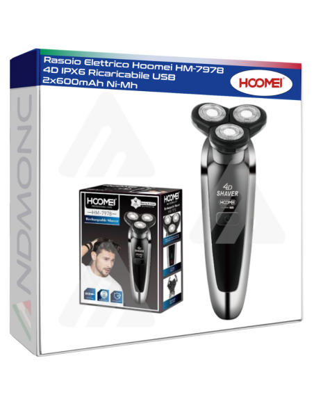 Rasoio Elettrico Hoomei HM-7978 4D IPX6 Ricaricabile USB 2x600mAh Ni-Mh