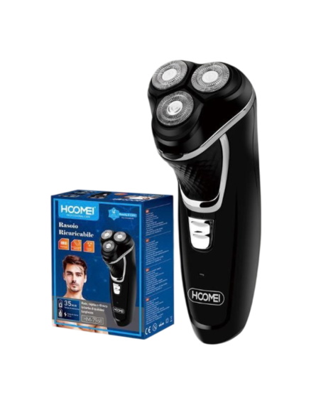 Rasoio Elettrico Hoomei HM-7968 3 Testine Rotanti 35 Minuti Autonomia Ricaricabi