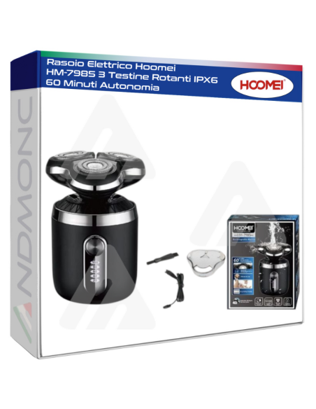 Rasoio Elettrico Hoomei HM-7985 3 Testine Rotanti IPX6 60 Minuti Autonomia