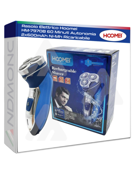 Rasoio Elettrico Hoomei HM-7970B 60 Minuti Autonomia 2x600mAh Ni-Mh Ricaricabile