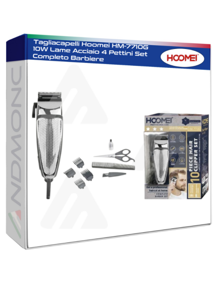 Tagliacapelli Hoomei HM-7710G 10W Lame Acciaio 4 Pettini Set Completo Barbiere