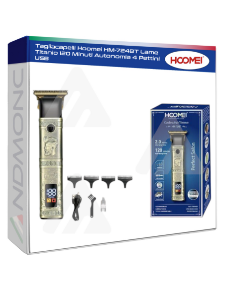 Tagliacapelli Hoomei HM-7248T Lame Titanio 120 Minuti Autonomia 4 Pettini USB