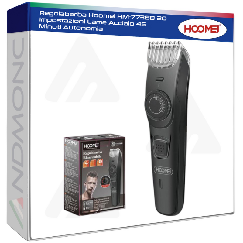Regolabarba Hoomei HM-7738B 20 Impostazioni Lame Acciaio 45 Minuti Autonomia