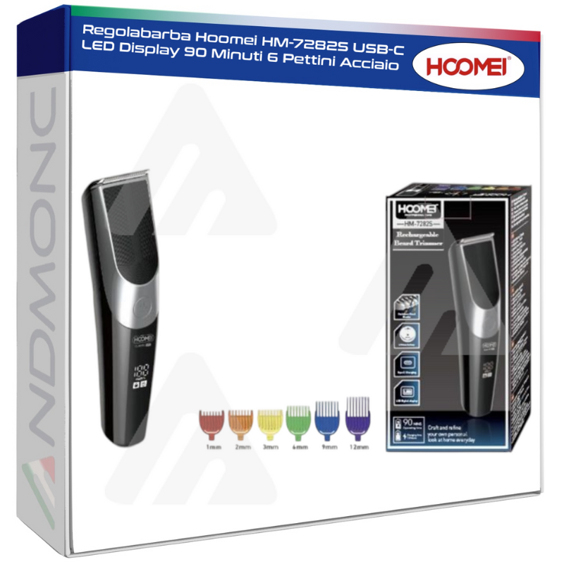 Regolabarba Hoomei HM-7282S USB-C LED Display 90 Minuti 6 Pettini Acciaio