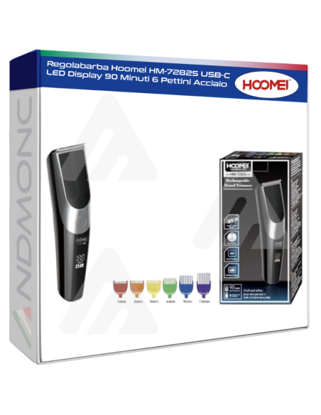 Regolabarba Hoomei HM-7282S USB-C LED Display 90 Minuti 6 Pettini Acciaio