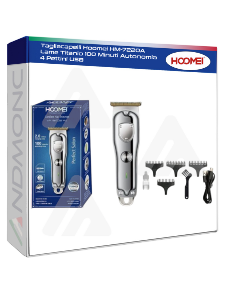 Tagliacapelli Hoomei HM-7220A Lame Titanio 100 Minuti Autonomia 4 Pettini USB