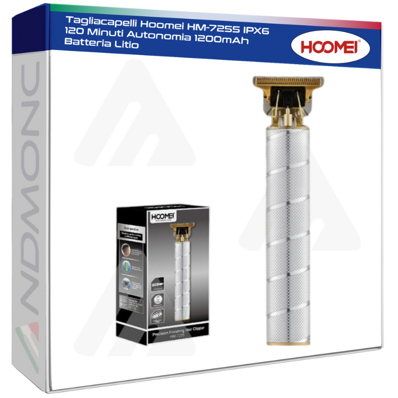 Tagliacapelli Hoomei HM-7255 IPX6 120 Minuti Autonomia 1200mAh Batteria Litio