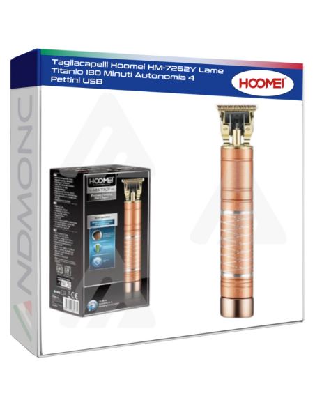 Tagliacapelli Hoomei HM-7262Y Lame Titanio 180 Minuti Autonomia 4 Pettini USB