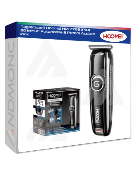 Tagliacapelli Hoomei HM-7768 IPX4 60 Minuti Autonomia 3 Pettini Acciaio Inox