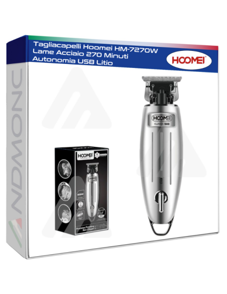 Tagliacapelli Hoomei HM-7270W Lame Acciaio 270 Minuti Autonomia USB Litio