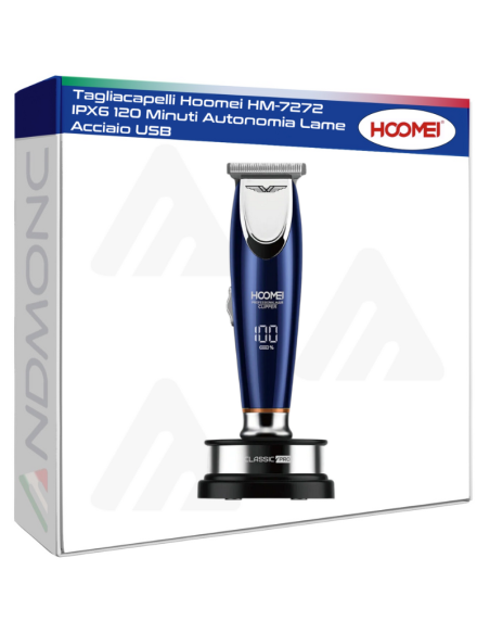 Tagliacapelli Hoomei HM-7272 IPX6 120 Minuti Autonomia Lame Acciaio USB