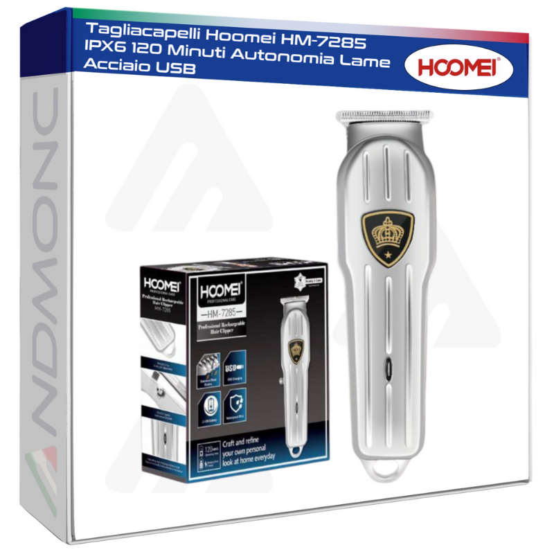 Tagliacapelli Hoomei HM-7285 IPX6 120 Minuti Autonomia Lame Acciaio USB