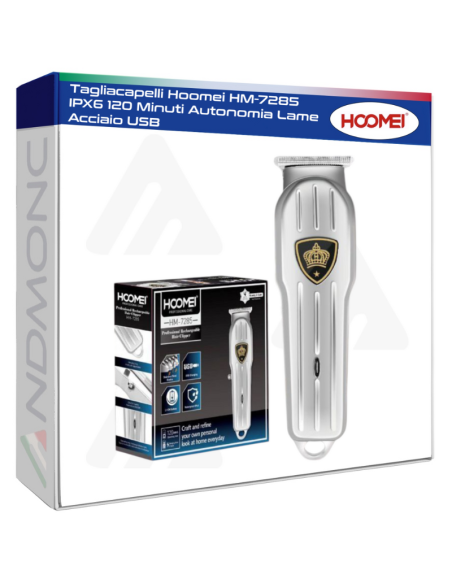 Tagliacapelli Hoomei HM-7285 IPX6 120 Minuti Autonomia Lame Acciaio USB