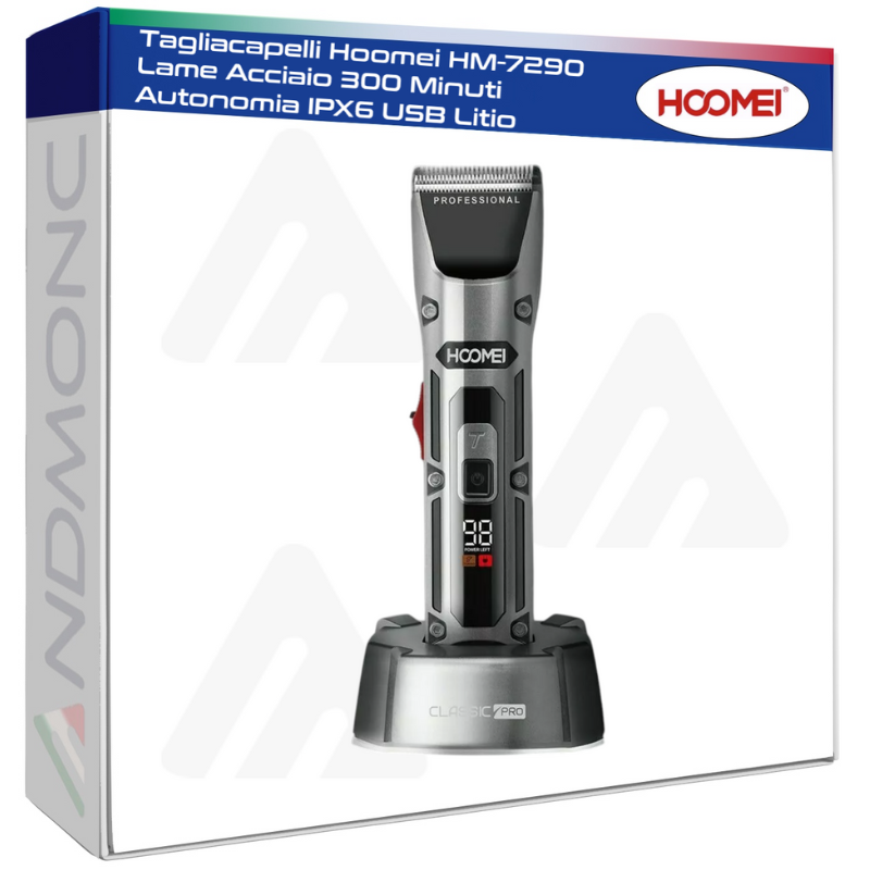 Tagliacapelli Hoomei HM-7290 Lame Acciaio 300 Minuti Autonomia IPX6 USB Litio