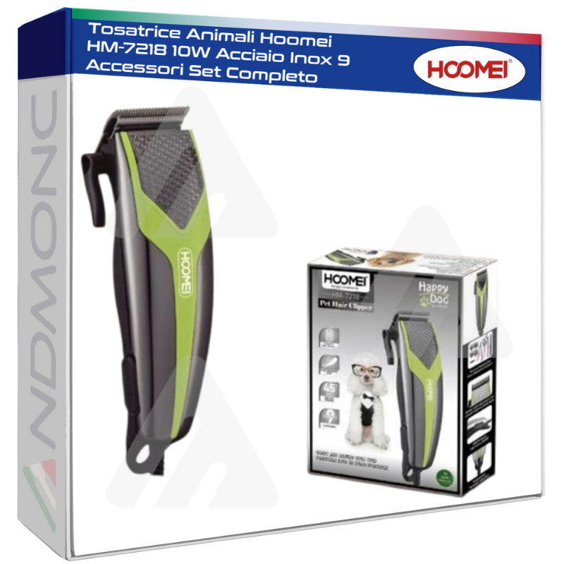 Tosatrice Animali Hoomei HM-7218 10W Acciaio Inox 9 Accessori Set Completo