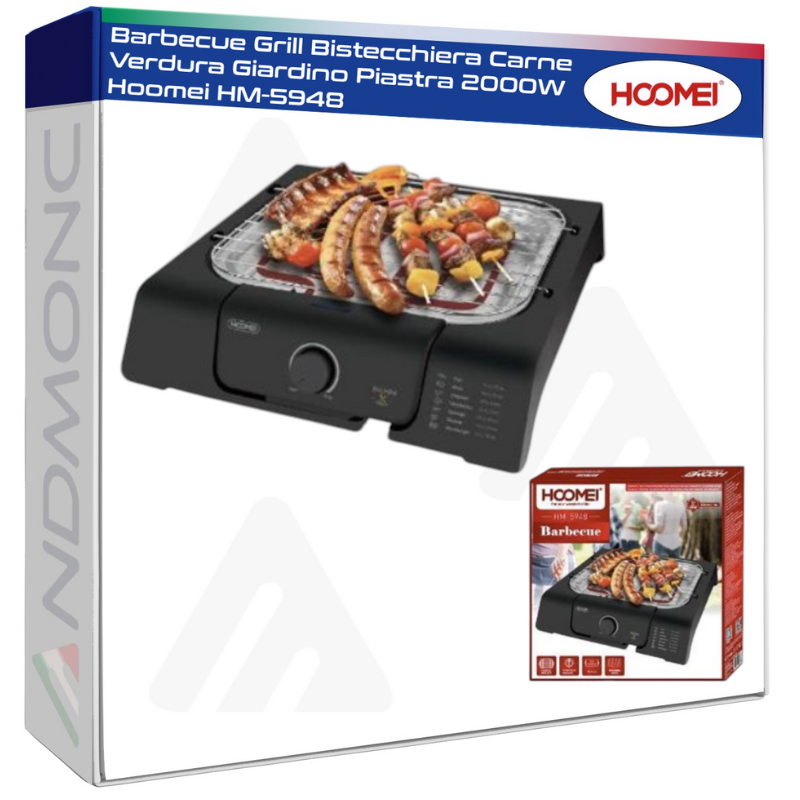 Barbecue Grill Bistecchiera Carne Verdura Giardino Piastra 2000W Hoomei HM-5948