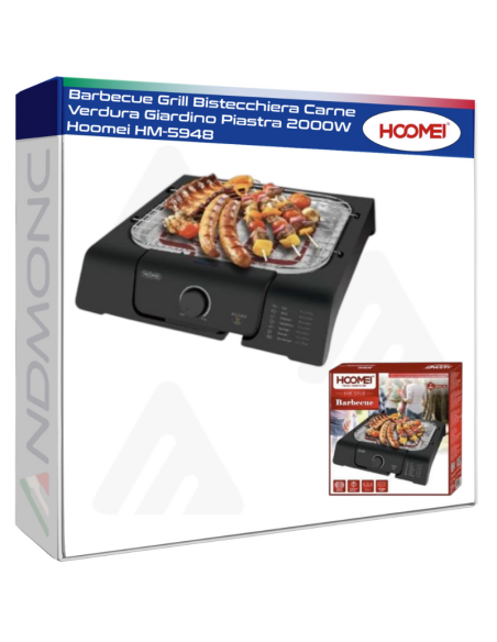 Barbecue Grill Bistecchiera Carne Verdura Giardino Piastra 2000W Hoomei HM-5948