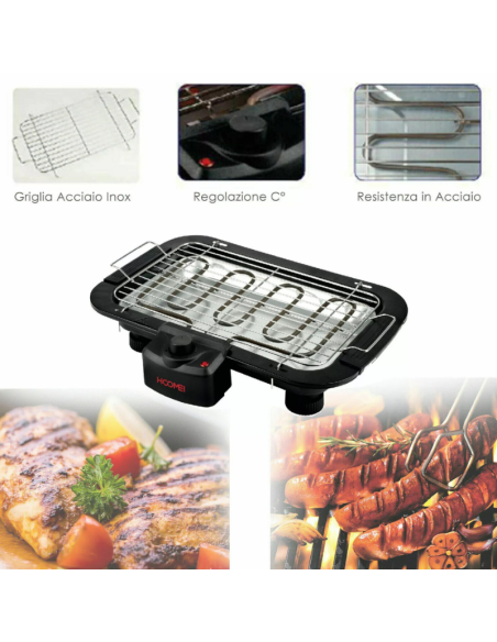 Barbecue Grill Bistecchiera Carne Verdure Hoomei HM-5958 Piastra 2000w
