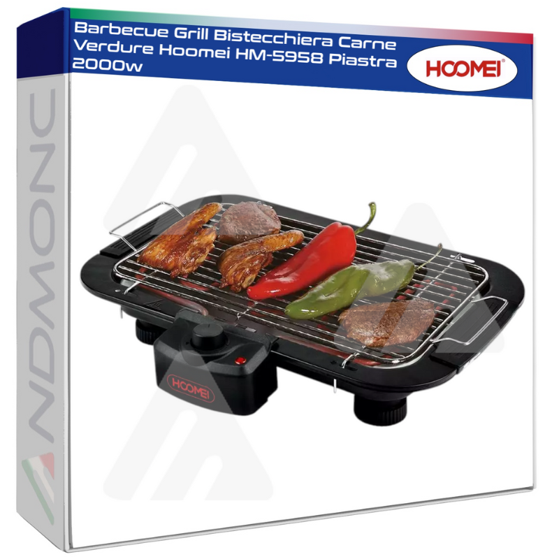 Barbecue Grill Bistecchiera Carne Verdure Hoomei HM-5958 Piastra 2000w
