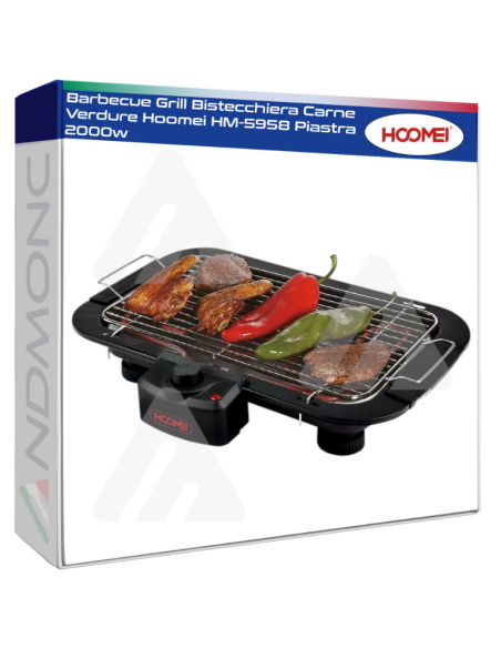 Barbecue Grill Bistecchiera Carne Verdure Hoomei HM-5958 Piastra 2000w