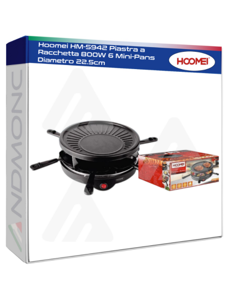 Hoomei HM-5942 Piastra a Racchetta 800W 6 Mini-Pans Diametro 22.5cm