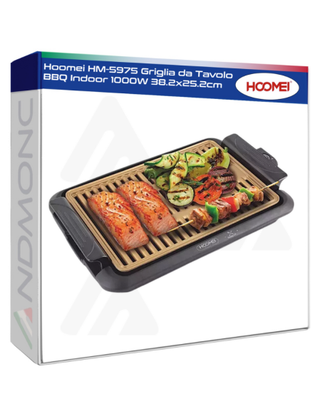Hoomei HM-5975 Griglia da Tavolo BBQ Indoor 1000W 38.2x25.2cm