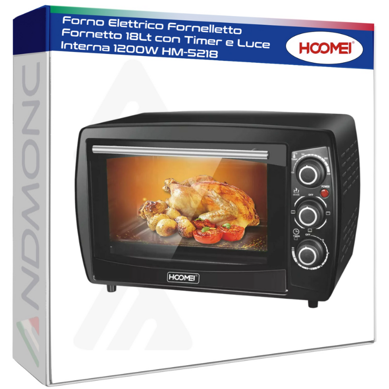 Forno Elettrico Fornelletto Fornetto 18Lt con Timer e Luce Interna 1200W HM-5218