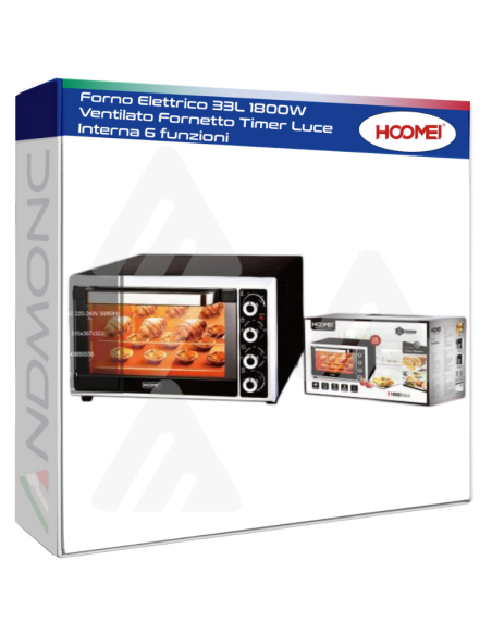 Forno Elettrico Ventilato Fornetto Timer Luce Interna Capacità 33L 1800W HM-5233