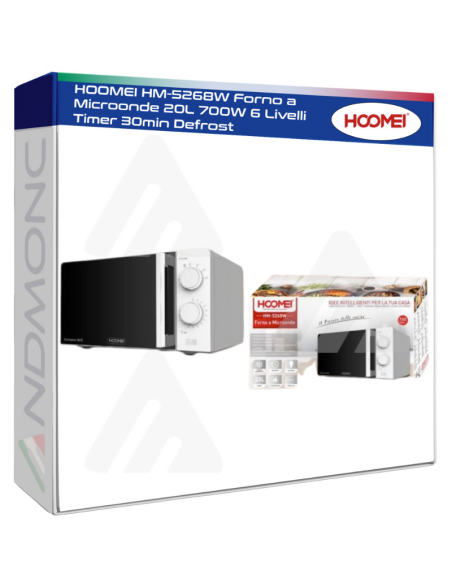 HOOMEI HM-5268W Forno a Microonde 20L 700W 6 Livelli Timer 30min Defrost