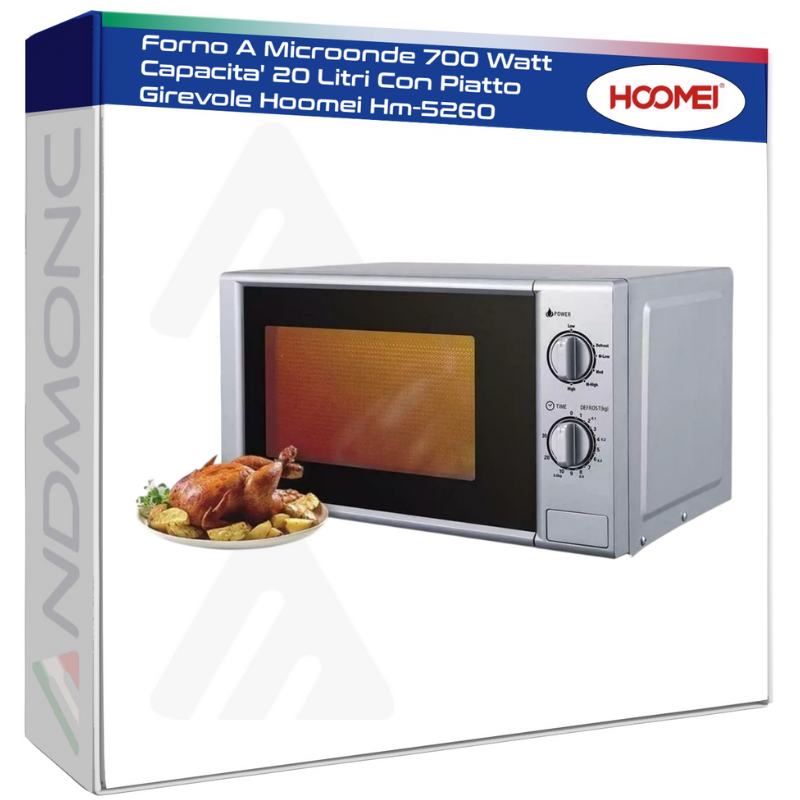Forno A Microonde 700 Watt Capacita' 20 Litri Con Piatto Girevole Hoomei Hm-5260