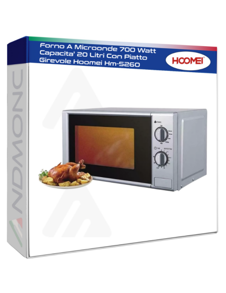 Forno A Microonde 700 Watt Capacita' 20 Litri Con Piatto Girevole Hoomei Hm-5260
