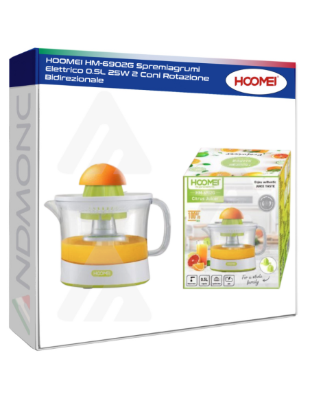 HOOMEI HM-6902G Spremiagrumi Elettrico 0.5L 25W 2 Coni Rotazione Bidirezionale