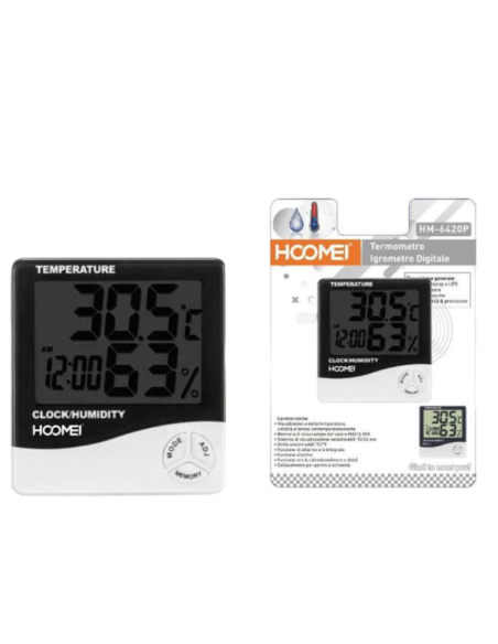 Hoomei HM 6420P Termometro Igrometro Digitale LCD Orologio Data Allarme