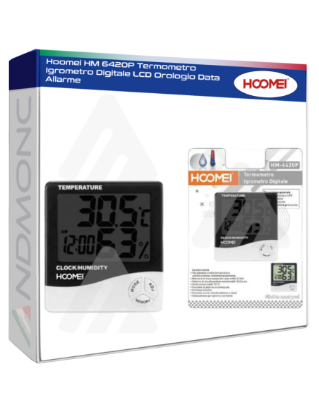 Hoomei HM 6420P Termometro Igrometro Digitale LCD Orologio Data Allarme