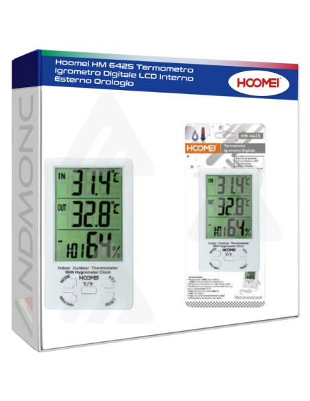 Hoomei HM 6425 Termometro Igrometro Digitale LCD Interno Esterno Orologio