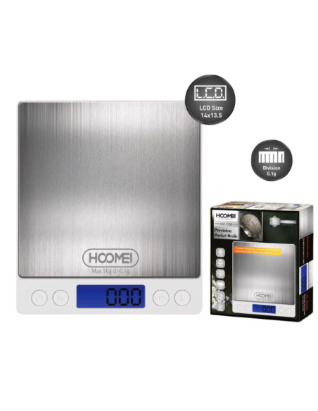 Bilancia Digitale Tascabile Hoomei HM1330 1kg 01g Precisione LCD