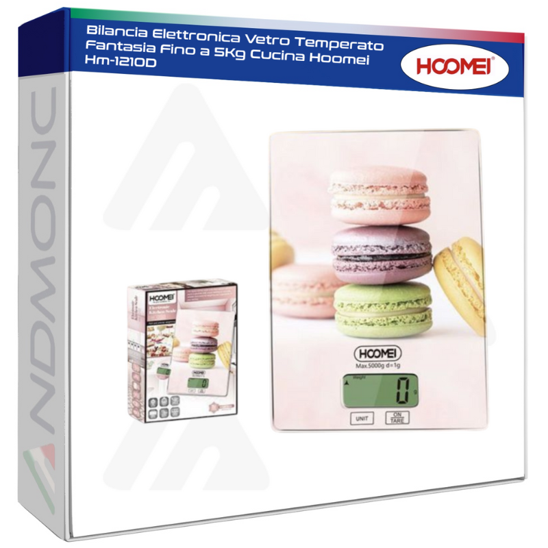 Bilancia Elettronica Vetro Temperato Fantasia Fino a 5Kg Cucina Hoomei Hm-1210D