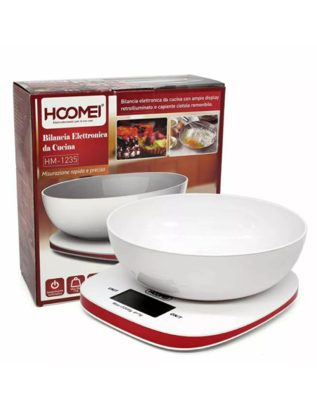 Bilancia Elettronica da Cucina con Ciotola Removibile Display LCD Max 5Kg HM1235