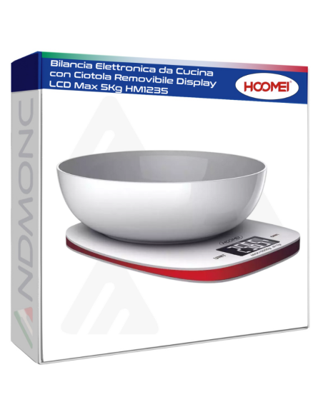 Bilancia Elettronica da Cucina con Ciotola Removibile Display LCD Max 5Kg HM1235