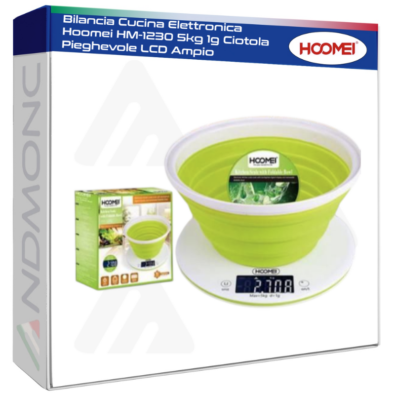 Bilancia Cucina Elettronica Hoomei HM-1230 5kg 1g Ciotola Pieghevole LCD Ampio