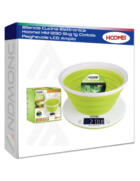 Bilancia Cucina Elettronica Hoomei HM-1230 5kg 1g Ciotola Pieghevole LCD Ampio